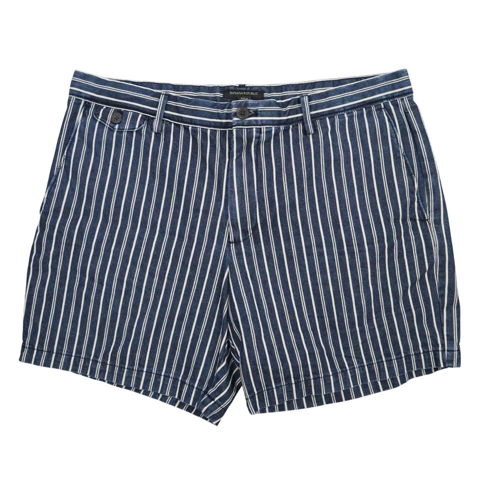 Banana Republic Lived In Chino Shorts Mens 36 Navy White Stripe 7 Inch Cotton‎